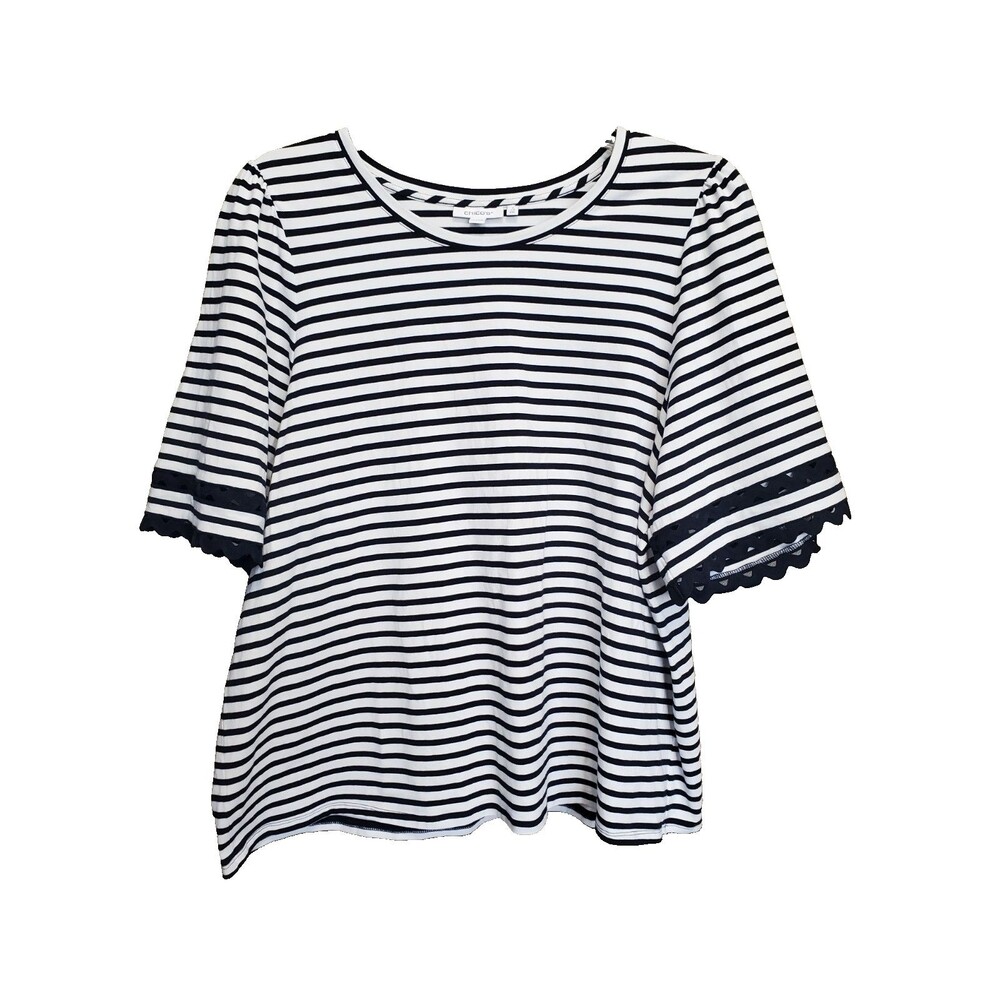 Chico's Cotton Navy & White Striped Flared Brocade Sleeve T-Shirt Size 4 (XXL)